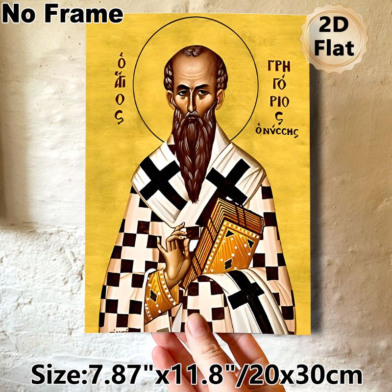 Saint Gregory Orthodox Icon Painting Poster, Traditional Byzantine-style Gilded Religious Figure With Sacred Book Poster, Serene Devotional Artwork_maomaolike.com