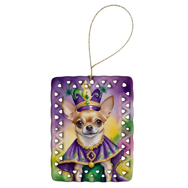 Chihuahua King Of Mardi Gras Porcelain Ornament Christmas Tree Hanging Decorations For Home Christmas Holiday, Rectangle, Gift, Multicolor_maomaolike.com