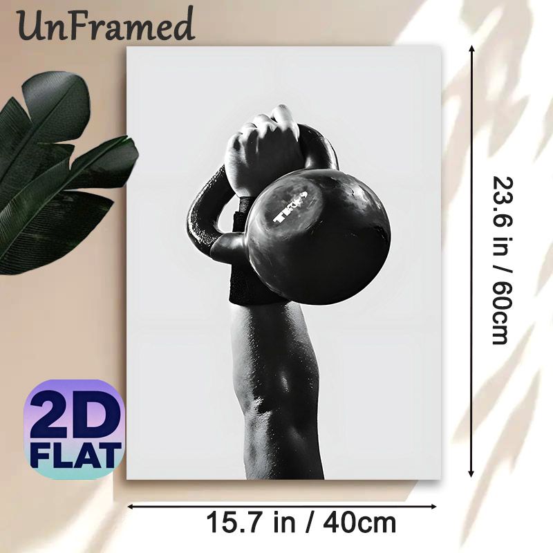 Kettlebell Fitness Painting Poster, Monochrome Minimalist Workout Scene Poster, Motivational Fitness Decor Ideal For Gym, Home Workout Space_maomaolike.com