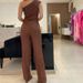 Women's solid color oblique collar striped elastic slim fit knitted sweater and pants suit for women_maomaolike.com