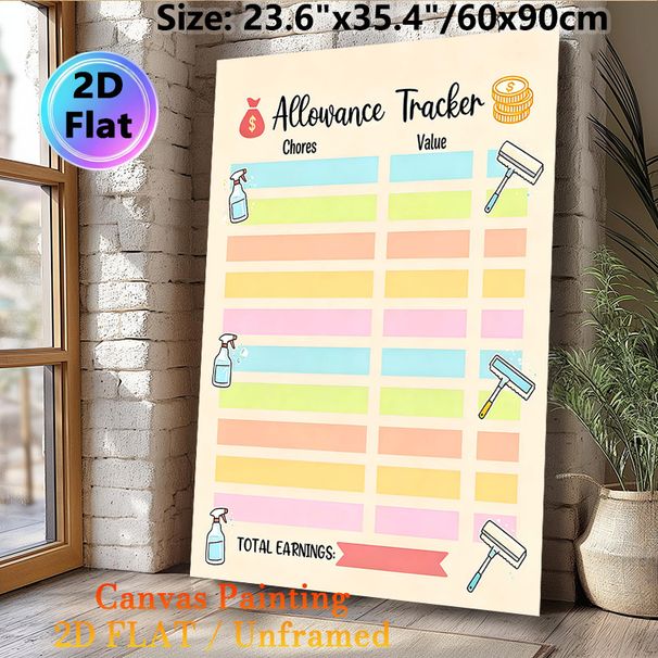 Allowance Tracker Painting Poster, Colorful Chore-themed Illustrated Poster, Practical Tool To Track Chores And Corresponding Earnings For Home_maomaolike.com