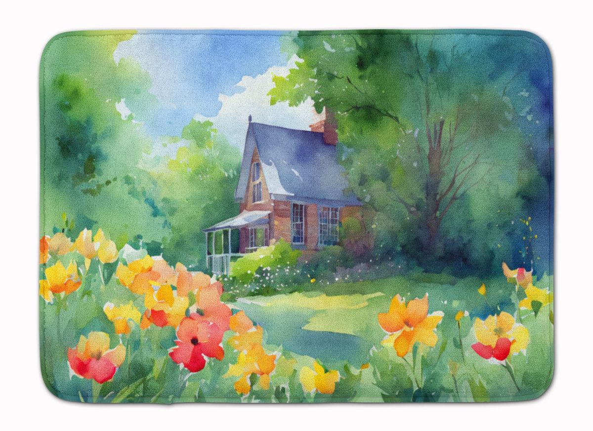 Massachusetts Mayflowers In Watercolor Memory Foam Kitchen Mat Machine Washable Anti-Fatigue Mat Cushion Comfort Bath Mat Or Kitchen Rug_maomaolike.com