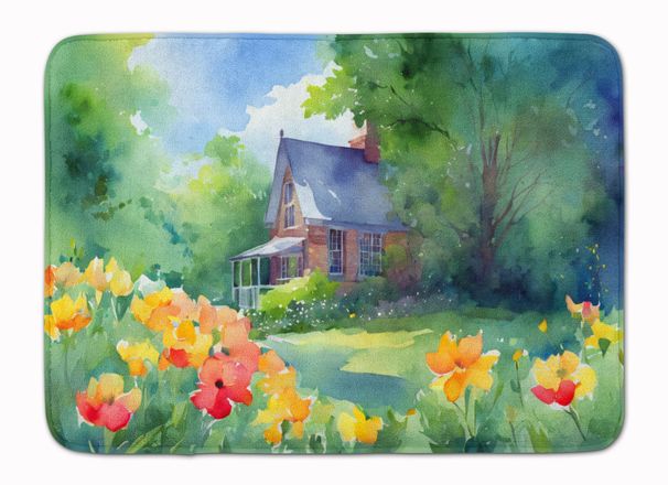 Massachusetts Mayflowers In Watercolor Memory Foam Kitchen Mat Machine Washable Anti-Fatigue Mat Cushion Comfort Bath Mat Or Kitchen Rug_maomaolike.com