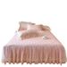 Simulated Silk Bedding Korean Style Princess Bed Skirt Four-Piece Set Lace Trim Solid Color Quilt Duvet Cover_maomaolike.com