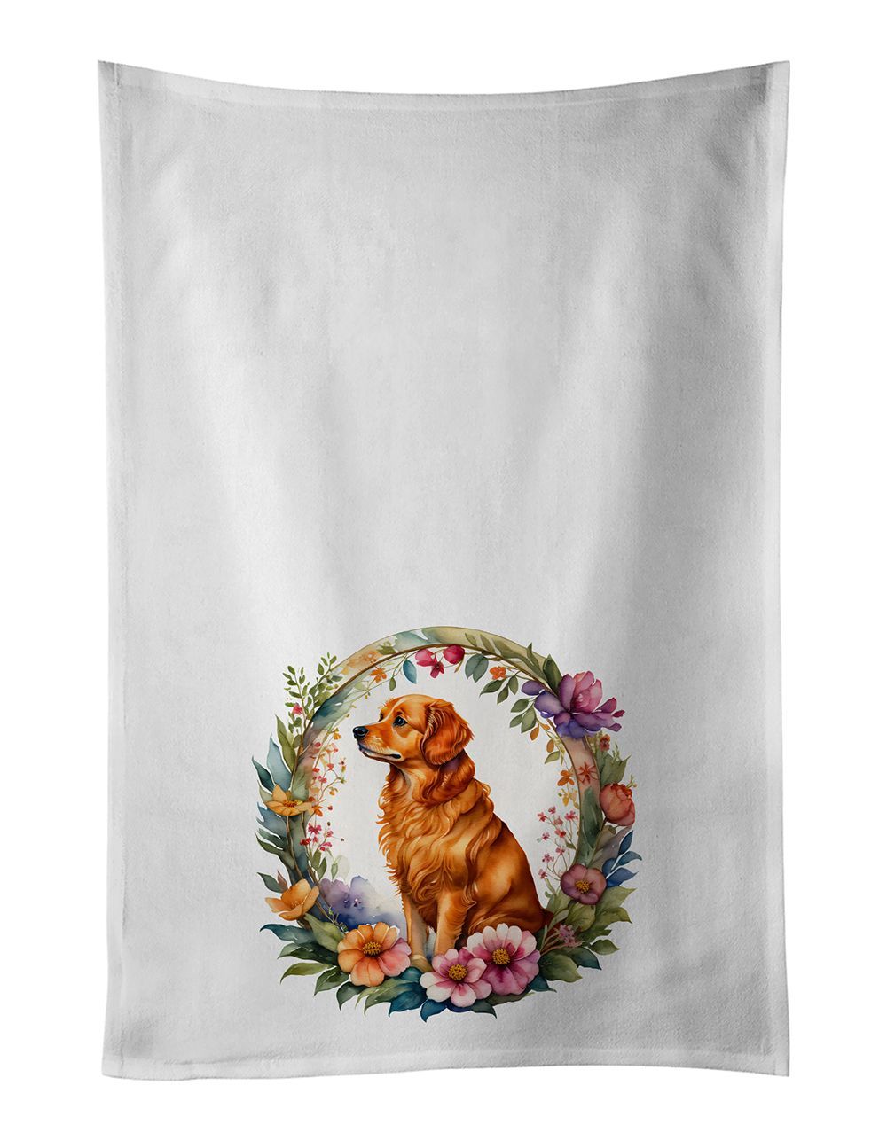 Nova Scotia Duck Tolling Retriever And Flowers Kitchen Towel Set Of 2 White Dish Towels Decorative Bathroom Hand Towel For Hand, Face, Hair, Yoga, Tea, Dishcloth, 19 X 28", White_maomaolike.com