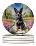 Australian Cattle Dog Spring Garden Large Sandstone Coasters Pack Of 4 Absorbent Round Coasters Decor Gifts For Men Or Women, 4 In, Multicolor_maomaolike.com