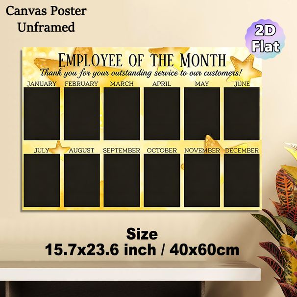 Employee Of The Month Painting Poster, Elegant Golden Star Themed Monthly Recognition Chart Poster, Ideal To Honor Outstanding Staff, Suitable For_maomaolike.com