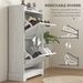 Slim Shoe Storage Cabinet, Farmhouse Shoe Cabinet With 2 Flip Drawers, Adjustable Shelves For 8 Pairs, Distressed White_maomaolike.com