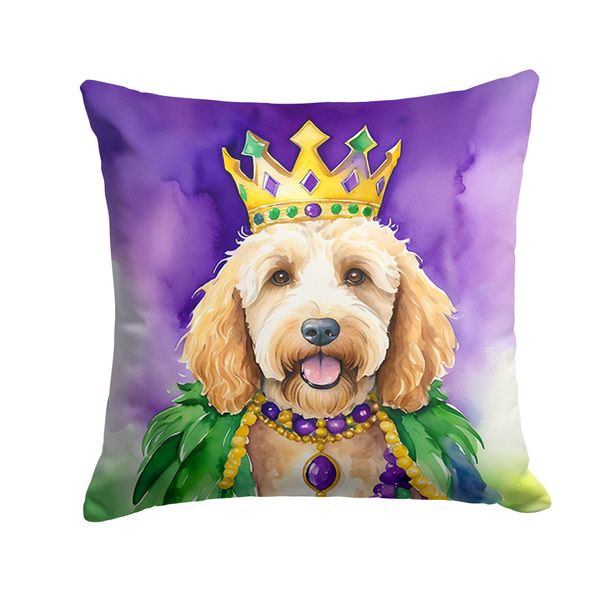 Goldendoodle King Of Mardi Gras Throw Pillow Machine Washable, Indoor Outdoor Decorative Pillow For Couch, Bed Or Patio, 14Hx14W_maomaolike.com