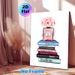 Fashion & Perfume Themed Painting Poster, Soft Watercolor-style Stylish Poster, Pink Perfume Bottle With Pink Flowers Atop Fashion Books, Elegant_maomaolike.com
