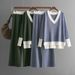 Women's Clothing autumn and winter new V neck contrast color knit sweater loose wide leg pants two piece suit_maomaolike.com
