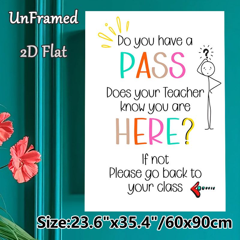 Classroom Pass Reminder Painting Poster, Colorful Hand-drawn Poster, Humorous Reminder Text With Confused Stick Figure, Practical Decor To Maintain_maomaolike.com
