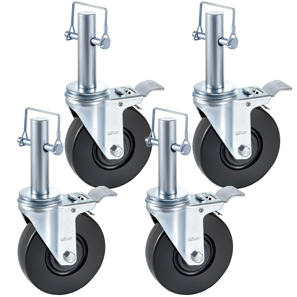 VEVOR Baker Scaffold Wheels 4 Pack 5" Scaffolding Wheels 1" Solid Round Stem 280LBS Wheels For Scaffolding Rubber Scaffold Wheels With Dual Locking Heavy Duty Casters Capacity_maomaolike.com