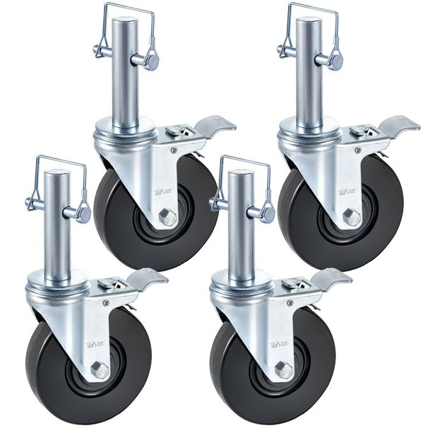 VEVOR Baker Scaffold Wheels 4 Pack 5" Scaffolding Wheels 1" Solid Round Stem 280LBS Wheels For Scaffolding Rubber Scaffold Wheels With Dual Locking Heavy Duty Casters Capacity_maomaolike.com