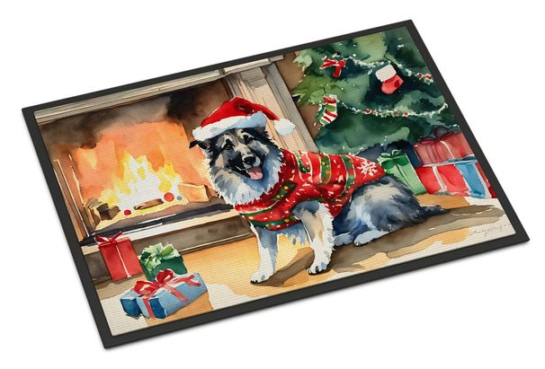 Norwegian Elkhound Cozy Christmas Doormat Front Door Mat Indoor Outdoor Rugs For Entryway, Non Slip Washable Low Pile, 24H X 36W_maomaolike.com