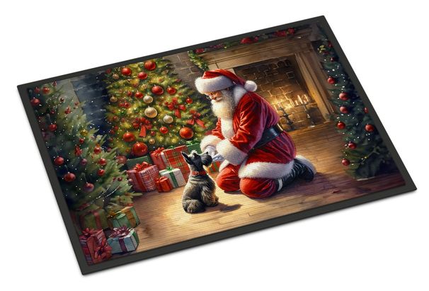 Scottish Terrier And Santa Claus Doormat Front Door Mat Indoor Outdoor Rugs For Entryway, Non Slip Washable Low Pile, 24H X 36W_maomaolike.com