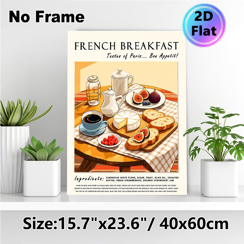 French Breakfast Painting Poster, Warm-toned Retro Style Gourmet Breakfast Spread Poster, Cozy Culinary-themed Decor, Ideal For Kitchen And Dining_maomaolike.com