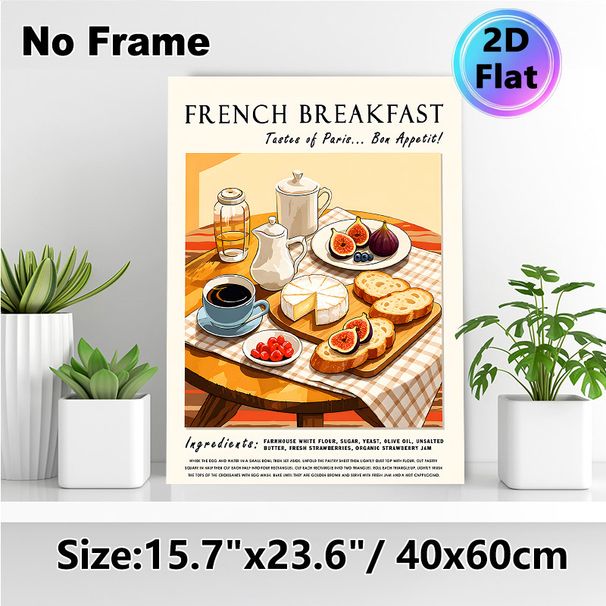 French Breakfast Painting Poster, Warm-toned Retro Style Gourmet Breakfast Spread Poster, Cozy Culinary-themed Decor, Ideal For Kitchen And Dining_maomaolike.com