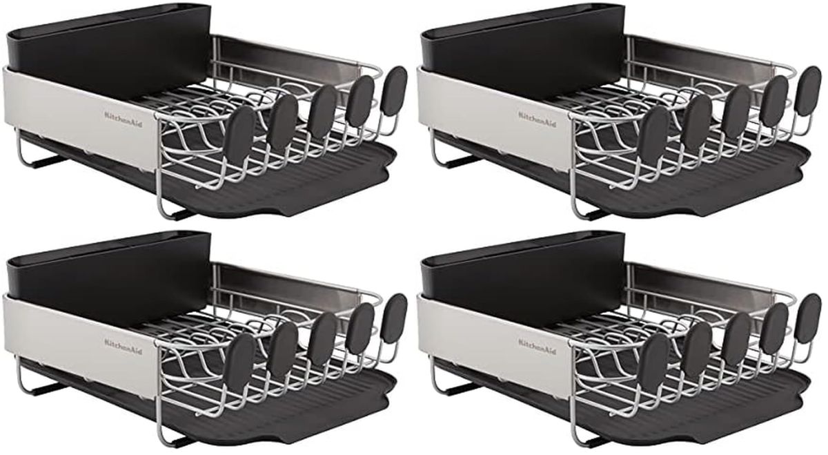 KitchenAid Compact, Space Saving Rust Resistant Dish Rack With Removable Flatware Caddy And Angled Self Draining Drainboard, 16.06-Inch, Black_maomaolike.com