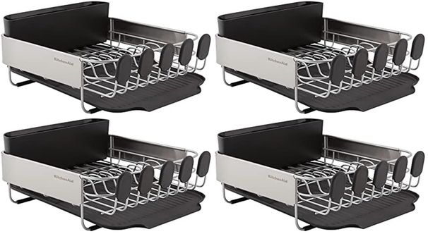 KitchenAid Compact, Space Saving Rust Resistant Dish Rack With Removable Flatware Caddy And Angled Self Draining Drainboard, 16.06-Inch, Black_maomaolike.com