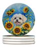 Maltese In Sunflowers Large Sandstone Coasters Pack Of 4 Absorbent Round Coasters Decor Gifts For Men Or Women, 4 In, Multicolor_maomaolike.com