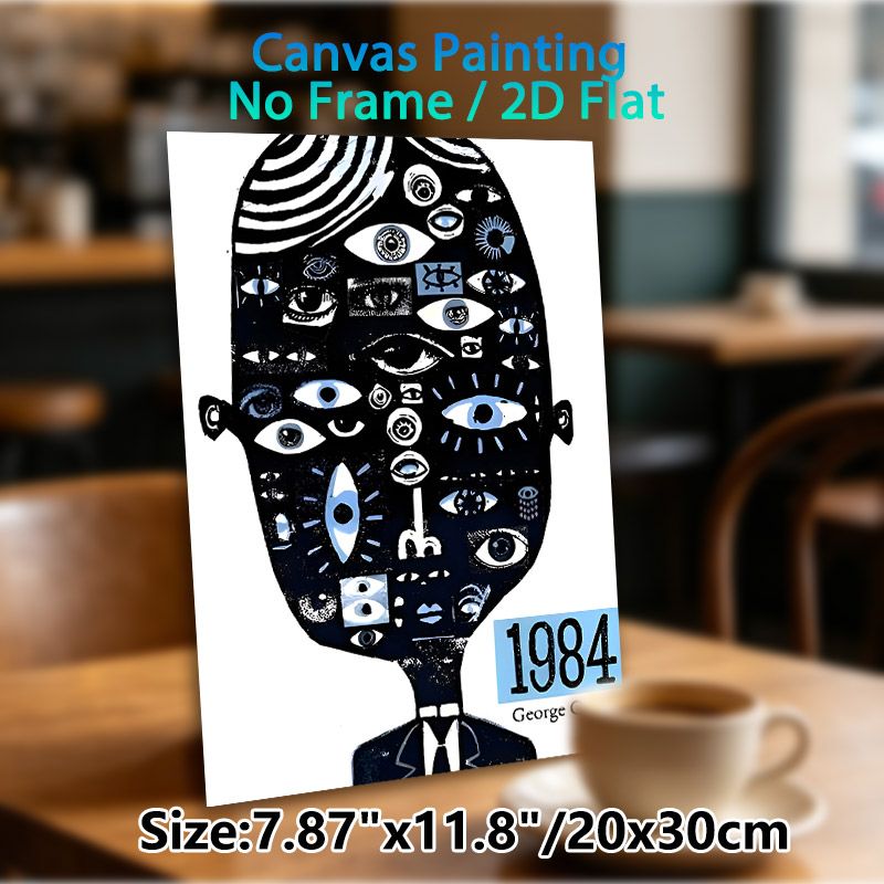 1984 George Orwell Themed Painting Poster, Monochrome Abstract Eye-filled Portrait Poster, Thought-provoking Artistic Decor Ideal For Home Office_maomaolike.com