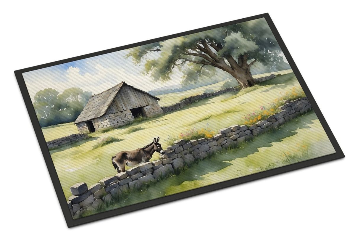 Donkey By The Stone Wall Doormat Front Door Mat Indoor Outdoor Rugs For Entryway, Non Slip Washable Low Pile, 24H X 36W_maomaolike.com