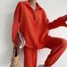 Women's Clothing new casual suit solid color lapel long-sleeved shirt top harem pants two-piece suit_maomaolike.com