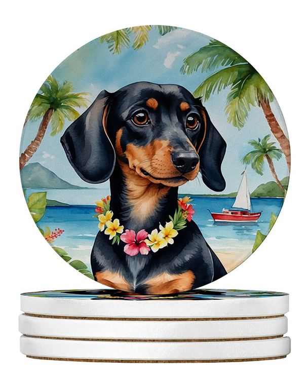 Dachshund Luau Large Sandstone Coasters Pack Of 4 Absorbent Round Coasters Decor Gifts For Men Or Women, 4 In, Multicolor_maomaolike.com