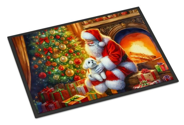 Maltese And Santa Claus Doormat Front Door Mat Indoor Outdoor Rugs For Entryway, Non Slip Washable Low Pile, 24H X 36W_maomaolike.com