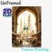 Islamic Bazaar & Mosque Painting Poster, Warm-toned Watercolor Poster, Features Bustling Market Scene With Ornate Mosque And Minarets, Adds Cultural_maomaolike.com