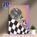 Sisyphus & Disco Ball Themed Painting Poster, Stylish Graffiti-style Poster, Monochrome Figure Pushing Disco Ball On Checkered Ramp With Gradient_maomaolike.com