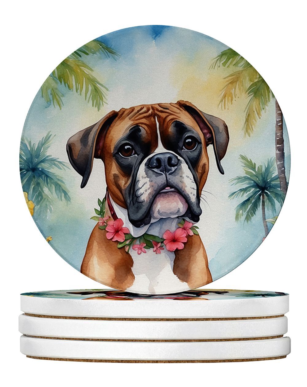 Boxer Luau Large Sandstone Coasters Pack Of 4 Absorbent Round Coasters Decor Gifts For Men Or Women, 4 In, Multicolor_maomaolike.com