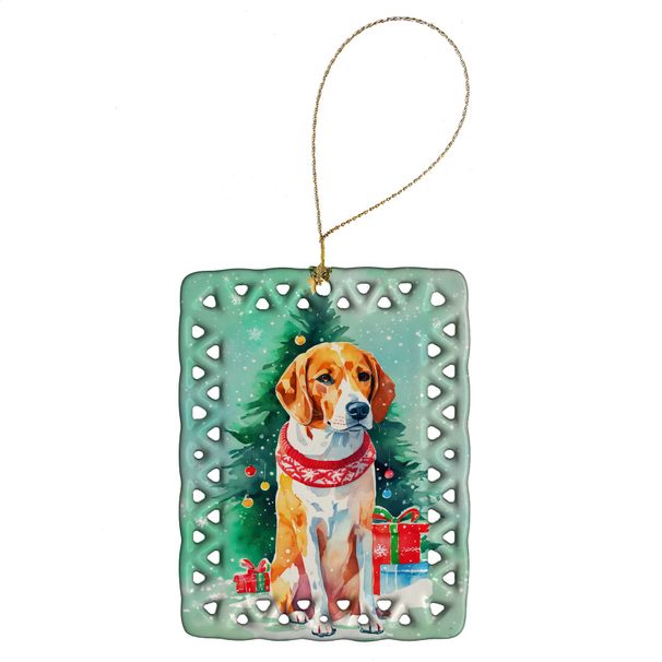 English Foxhound Christmas Porcelain Ornament Christmas Tree Hanging Decorations For Home Christmas Holiday, Rectangle, Gift, Multicolor_maomaolike.com