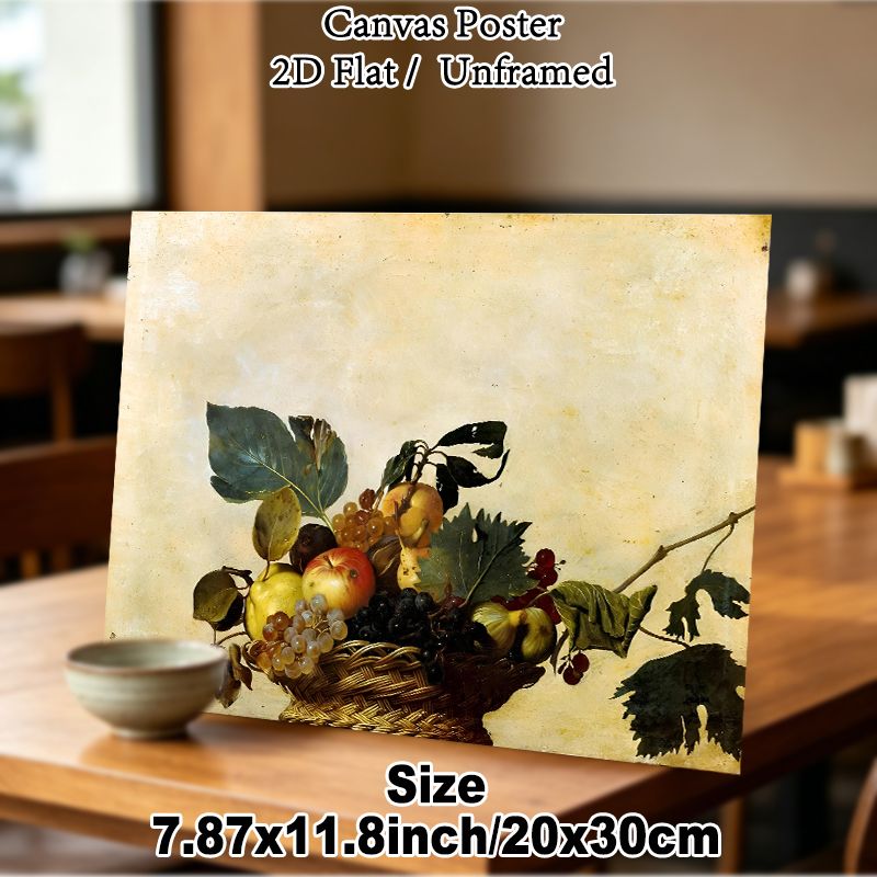 Fruit Basket Still Life Painting Poster, Vintage Realistic Assorted Fruits In Wicker Basket Poster, Timeless Classic Artwork Suitable For Kitchen_maomaolike.com