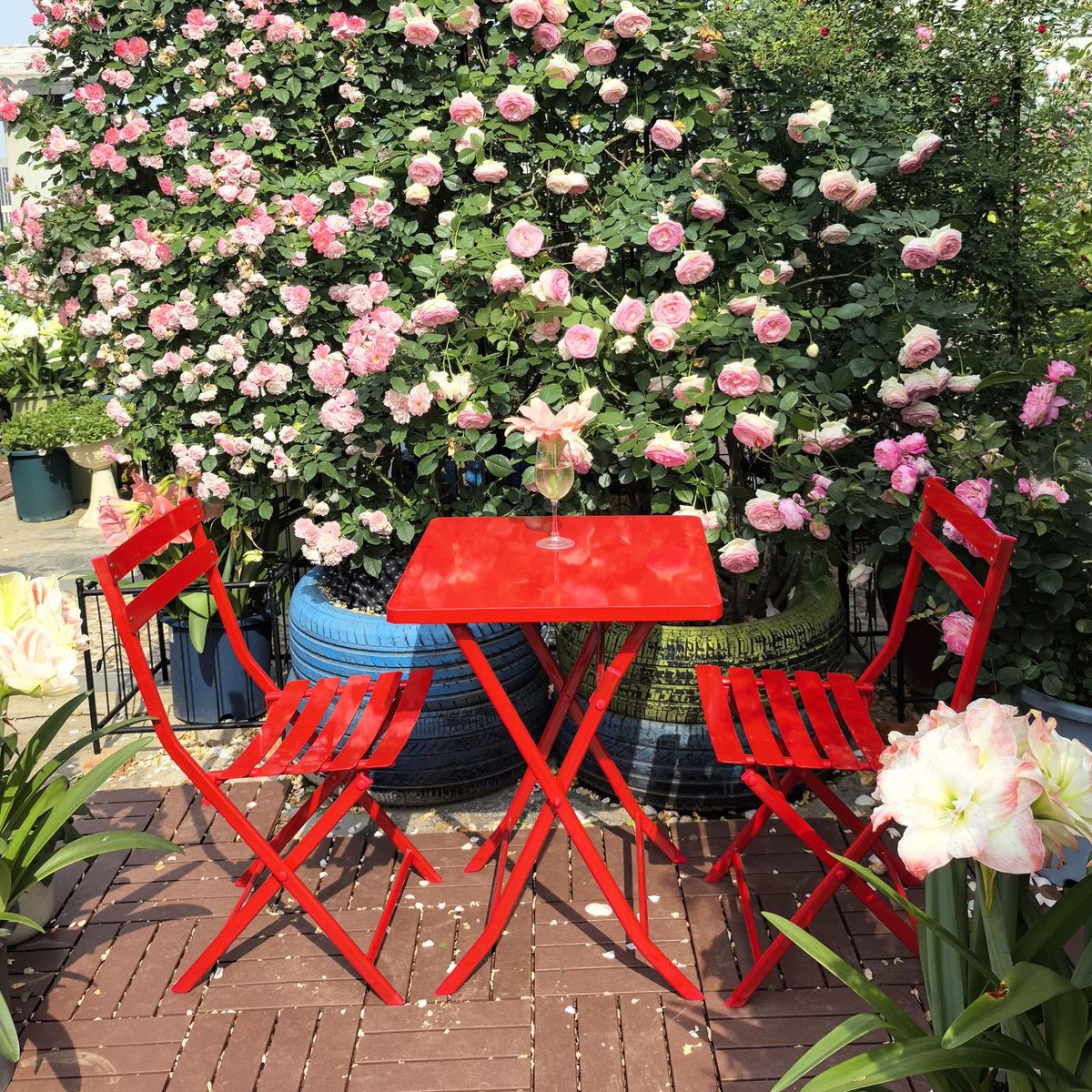 3 Piece Patio Bistro Set Of Foldable Square Table And Chairs_maomaolike.com
