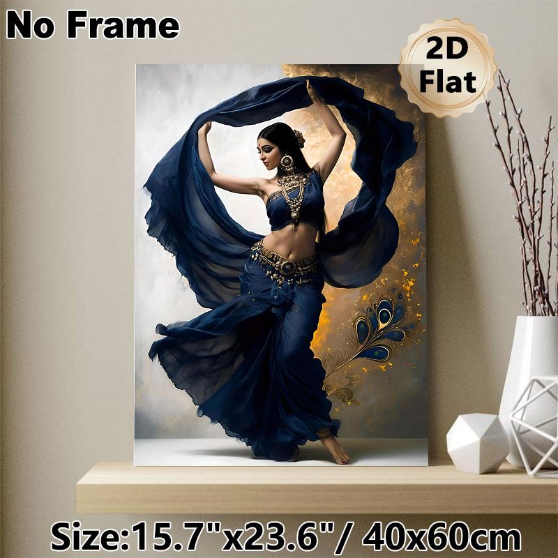 Indian Dancer Painting Poster, Graceful Artistic Traditional Dancer In Deep Blue Flowing Attire Poster, Captivating Cultural Charm Suitable For Living_maomaolike.com