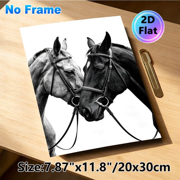 Two Horses Painting Poster, Monochrome Realistic Close-up Affectionate Horses Poster, Elegant Minimalist Decor Ideal For Living Room, Bedroom_maomaolike.com