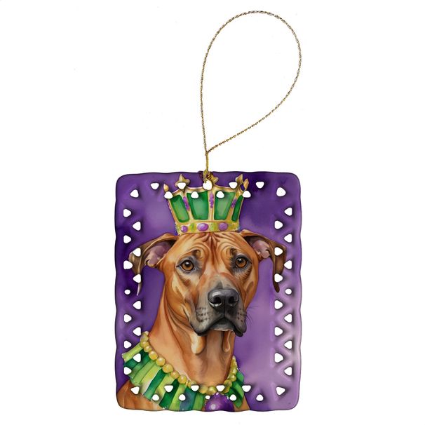 Rhodesian Ridgeback King Of Mardi Gras Porcelain Ornament Christmas Tree Hanging Decorations For Home Christmas Holiday, Rectangle, Gift, Multicolor_maomaolike.com