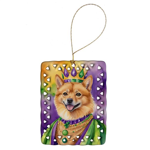 Finnish Spitz King Of Mardi Gras Porcelain Ornament Christmas Tree Hanging Decorations For Home Christmas Holiday, Rectangle, Gift, Multicolor_maomaolike.com