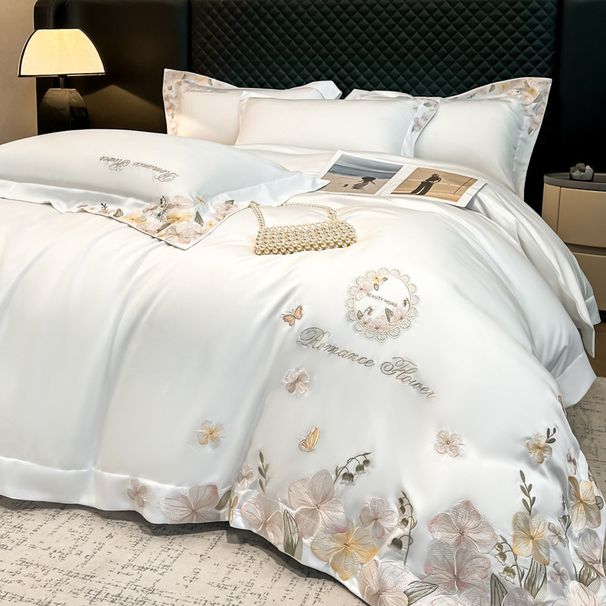 Wholesale 60 Count Austrian Lenzing Tencel Four-Piece Simple Naked Sleep Double-Sided Cool Silky Embroidery 4-Piece Set_maomaolike.com