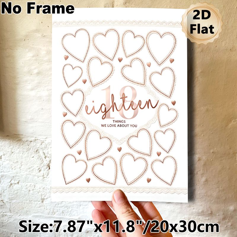 18th Birthday Themed Painting Poster, Rose Gold Lace Heart Style Poster, Blank Heart Frames For Writing Warm Messages, Suitable For Birthday Party_maomaolike.com