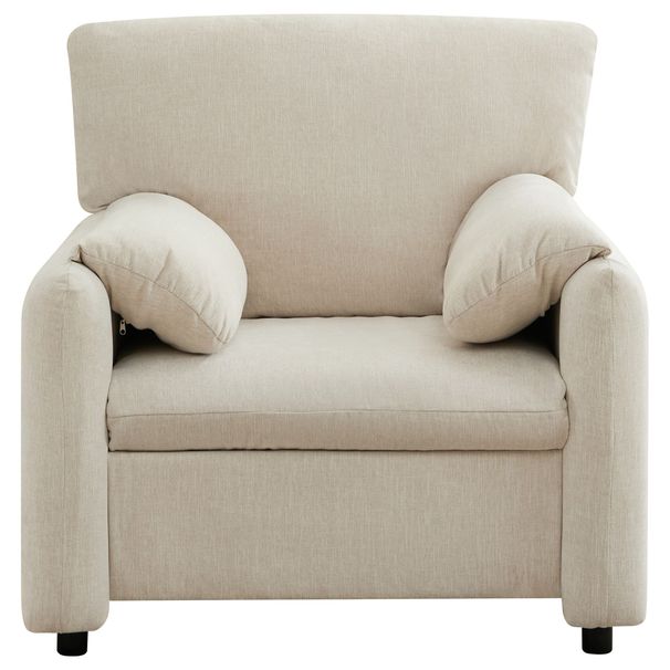 Modern Accent Chair, Chenille Oversized Arm Chair, 38 Inches Wide, Comfortable Cushioned Single Casual Sofa Chair, Suitable For Living Room, Bedroom Reading Chair,Beige_maomaolike.com