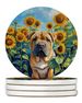 Shar Pei In Sunflowers Large Sandstone Coasters Pack Of 4 Absorbent Round Coasters Decor Gifts For Men Or Women, 4 In, Multicolor_maomaolike.com