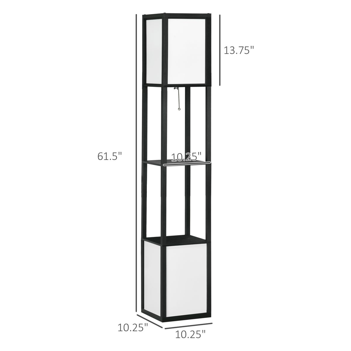 Modern Shelf Floor Lamp With Dual Ambient Light, Standing Lamp Living Room, Bedroom, 10.25"x10.25"x61.5", Black_maomaolike.com