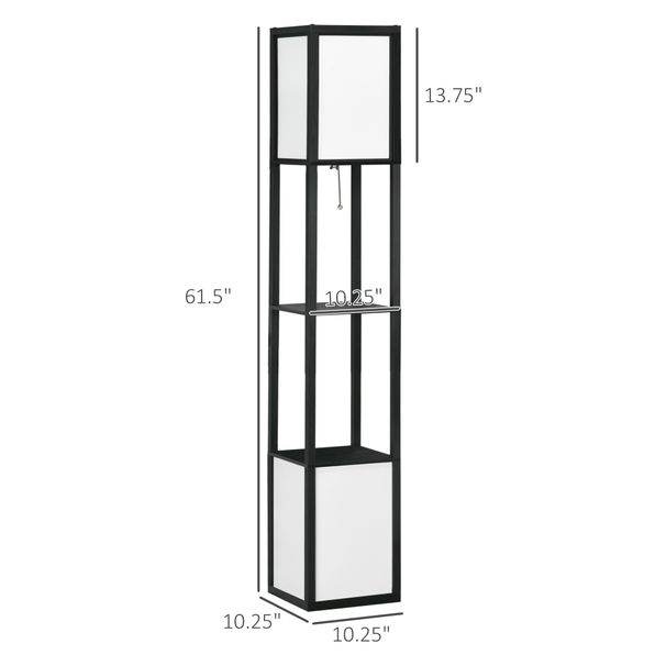 Modern Shelf Floor Lamp With Dual Ambient Light, Standing Lamp Living Room, Bedroom, 10.25"x10.25"x61.5", Black_maomaolike.com