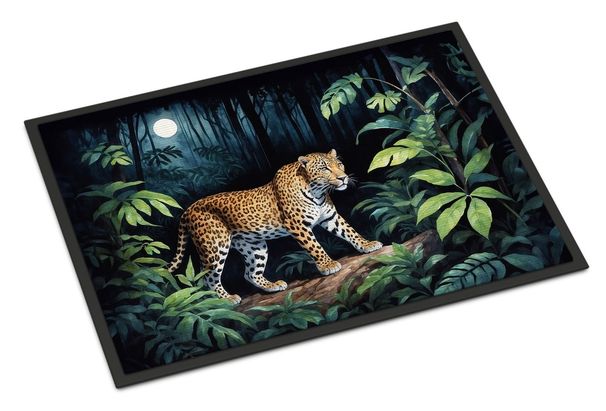 Leopard Nighttime In The Jungle Doormat Front Door Mat Indoor Outdoor Rugs For Entryway, Non Slip Washable Low Pile, 24H X 36W_maomaolike.com