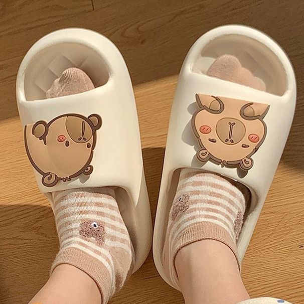 Cute Capybara Design Thick Sole Women Slippers Slides Bathroom Beach Indoor Sandals Summer Couple Shoes_maomaolike.com