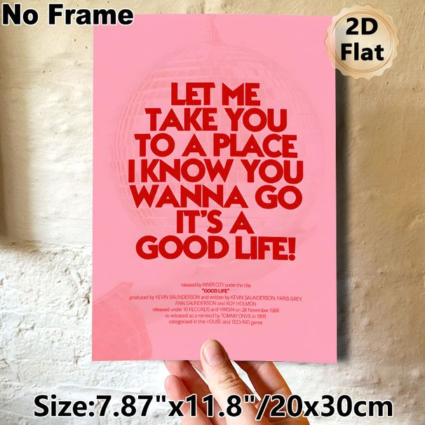 "Good Life" Disco Lyric Painting Poster, Vibrant Pink Typographic Disco Ball Poster, Retro House Techno Themed Decor Suitable For Home Studio, Living_maomaolike.com