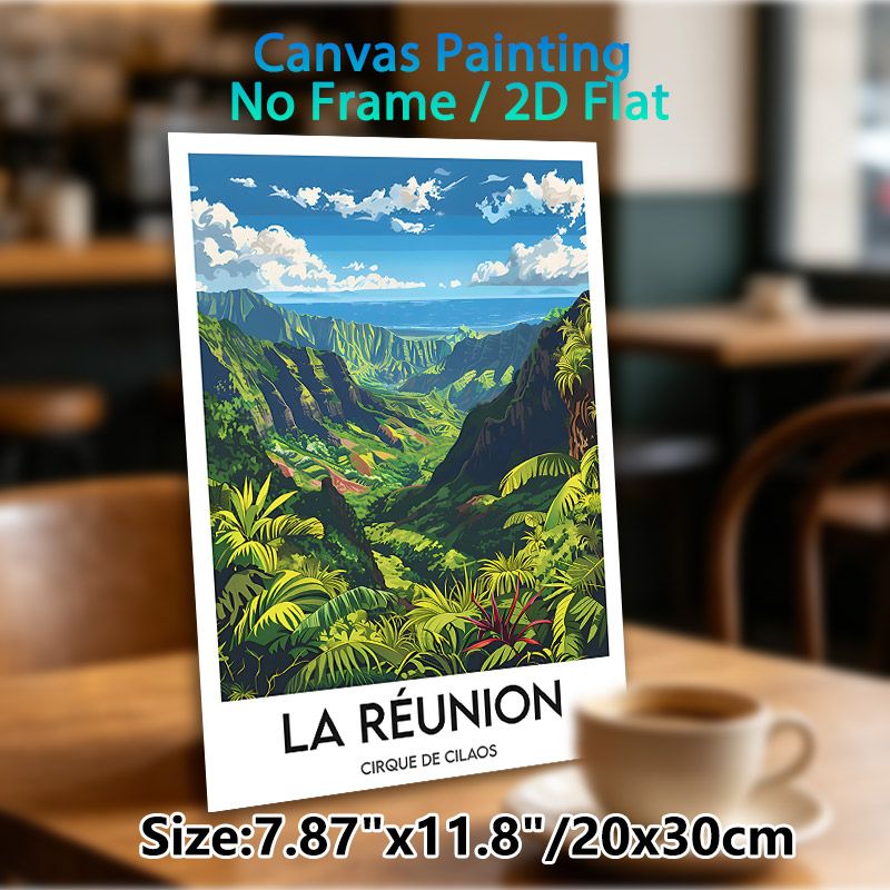 La Reunion Cirque De Cilaos Painting Poster, Vibrant Stylized Tropical Mountain & Coastal View Poster, Eye-catching Scenic Piece Ideal For Home_maomaolike.com